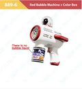 Red bubble machine with a color box.