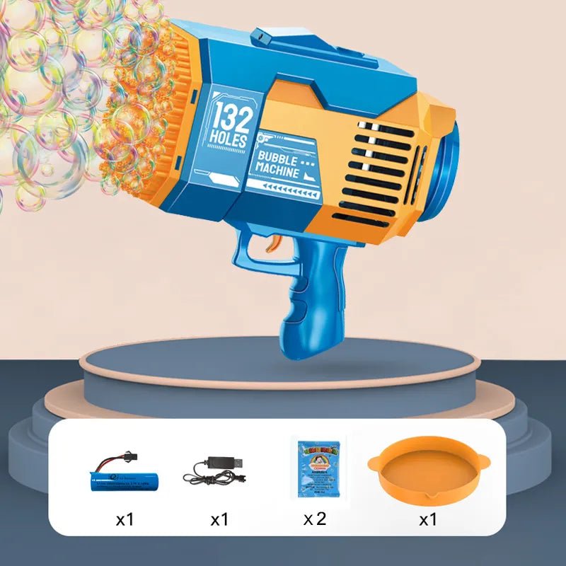 Astronaut Bubble Gun Machine full accessory kit for kids bubble play at birthdays, garden days, and family outings.