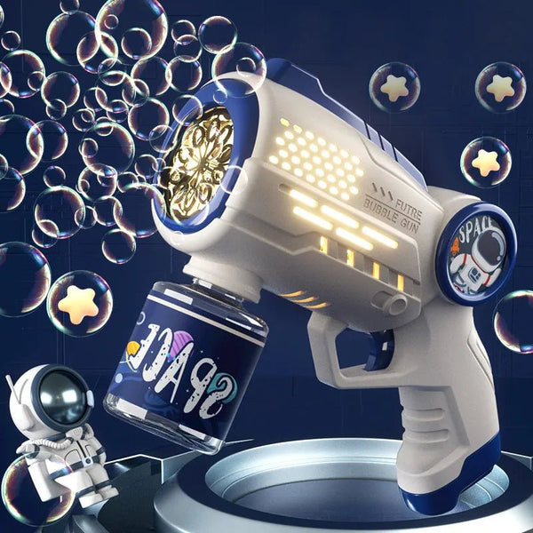 Bubble gun with bubbles and a bottle 