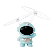 Astronaut-design helicopter toy with hand-controlled flight for kids outdoor entertainment.