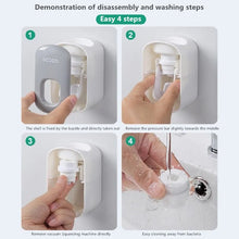 Auto toothpaste dispenser shown in disassembly steps for easy cleaning and refilling at home.