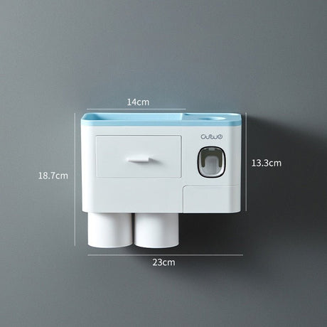 Wall-mounted toothbrush holder with dimensions.