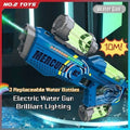 Automatic water gun with light-up barrel for kids summer splash games and garden water fights.