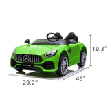 Car Toy Electric Vehicle with Remote Control, Horn, Radio, USB Port, AUX, Spring Suspension, Opening Door, LED Light - BENZ GT green image