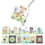 Children's educational toy with cartoon animals and patterns on a white background