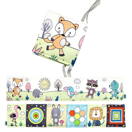 Children's educational toy with cartoon animals and patterns on a white background