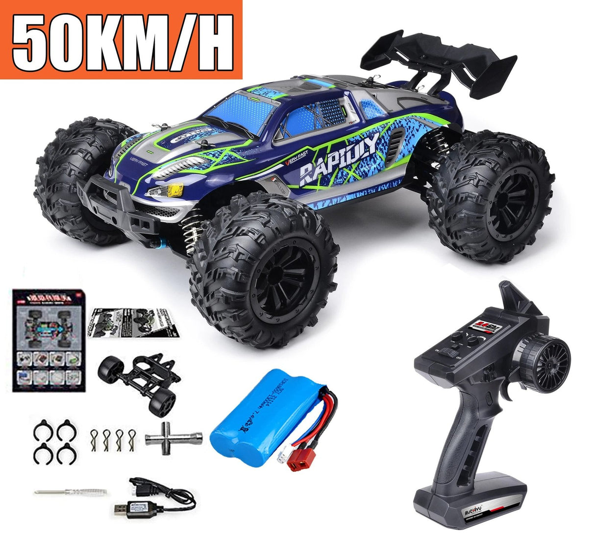 75KM/H 4x4 RC Monster Truck - LED, Brushless, 1/16 Scale - 16101-BU-1B image
