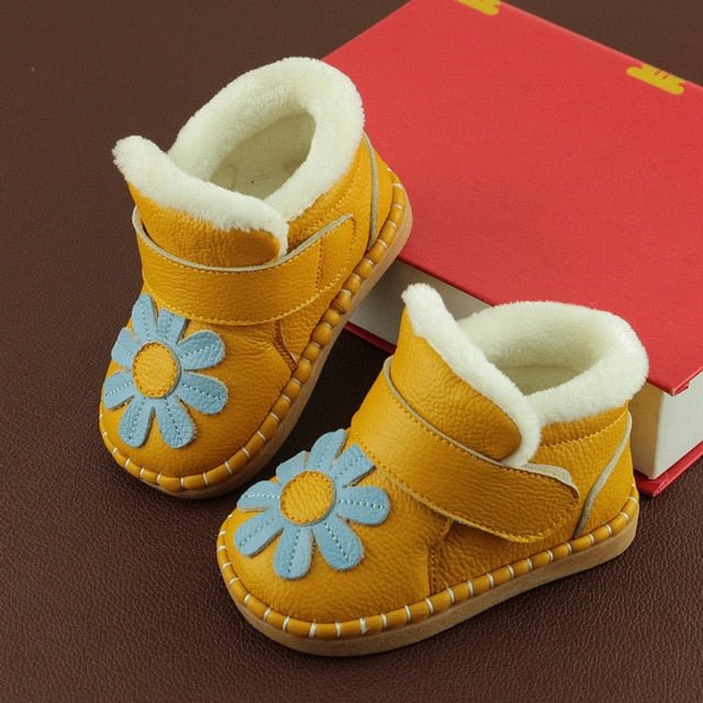 Cute Flower Genuine Leather Baby Girl Snow Boots image