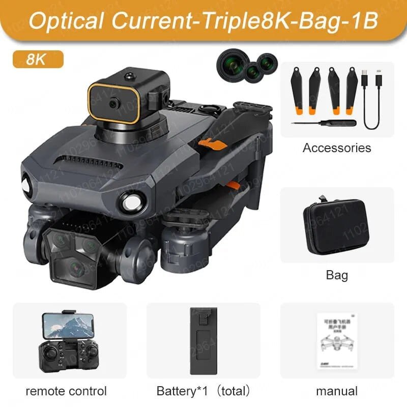 Optical current-triple8K-Bag-1B product with accessories and packaging on a white background