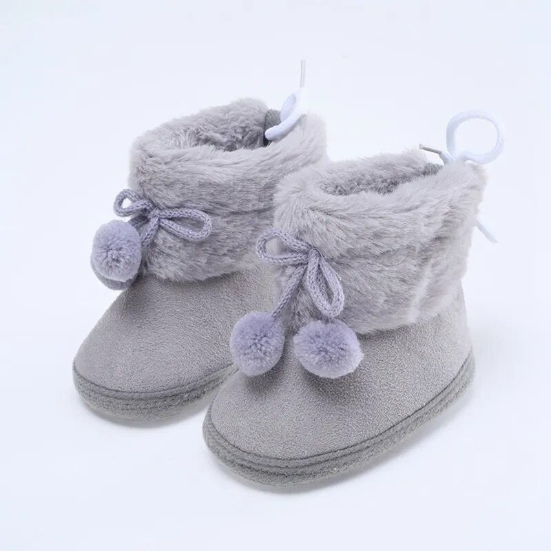 Baywell Furry Winter Snow Boots - Soft Sole for Baby Girls 0-18M image