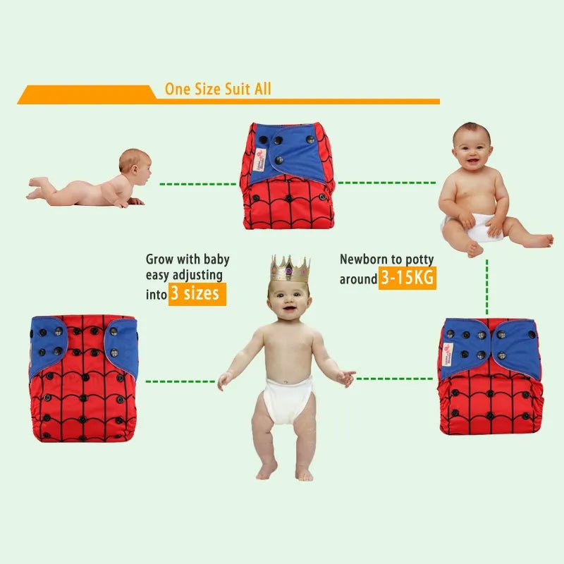 Baby growth chart with red and blue baby cloth diapers.
