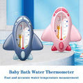 Baby Bath Thermometer in blue and pink cartoon designs for checking safe bathtub water temperature before bath time.