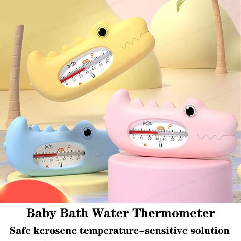Baby Bath Thermometer shark-shaped floating gauges in three colours for monitoring water warmth during newborn baths.