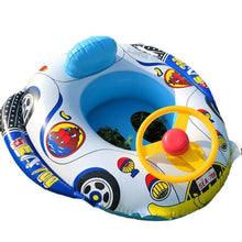 Baby beach float with canopy and steering wheel toy for imaginative pool and beach play.