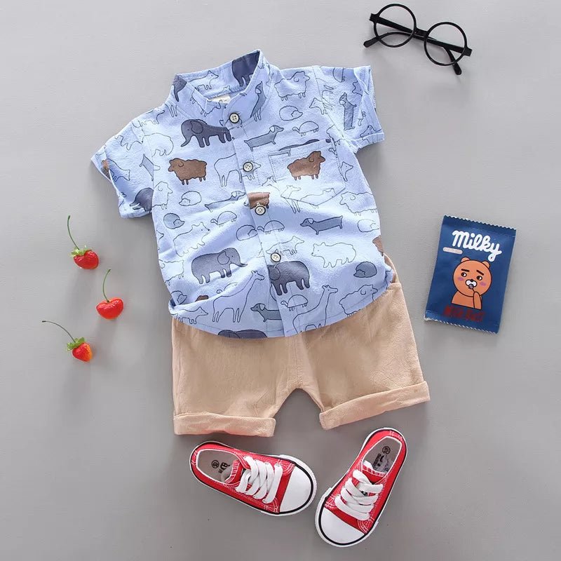 Baby boy 2PCS summer suit with casual top and shorts styled for warm-weather daily wear.