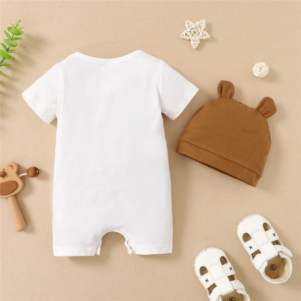 Baby Boy Panda Romper, matching hat, and shoes complete 2PCS set for newborn gifting, daily dressing, and summer comfort.