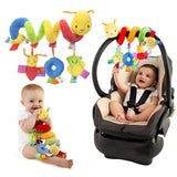 Baby in a car seat with colorful toy and baby playing with toy