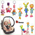 Baby Crib Mobile Plush Toy set of hanging animal rattles for car seat and stroller attachment.