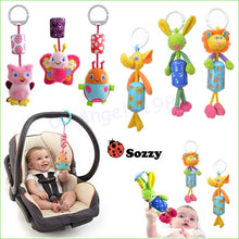 Baby Crib Mobile Plush Toy set of hanging animal rattles for car seat and stroller attachment.