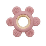 Pink silicone teething ring with wooden center