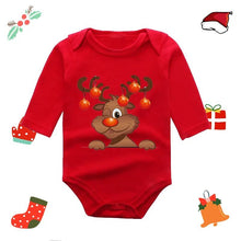 Red baby onesie with reindeer design 