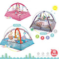 Baby play mats with toys and a baby on a white background