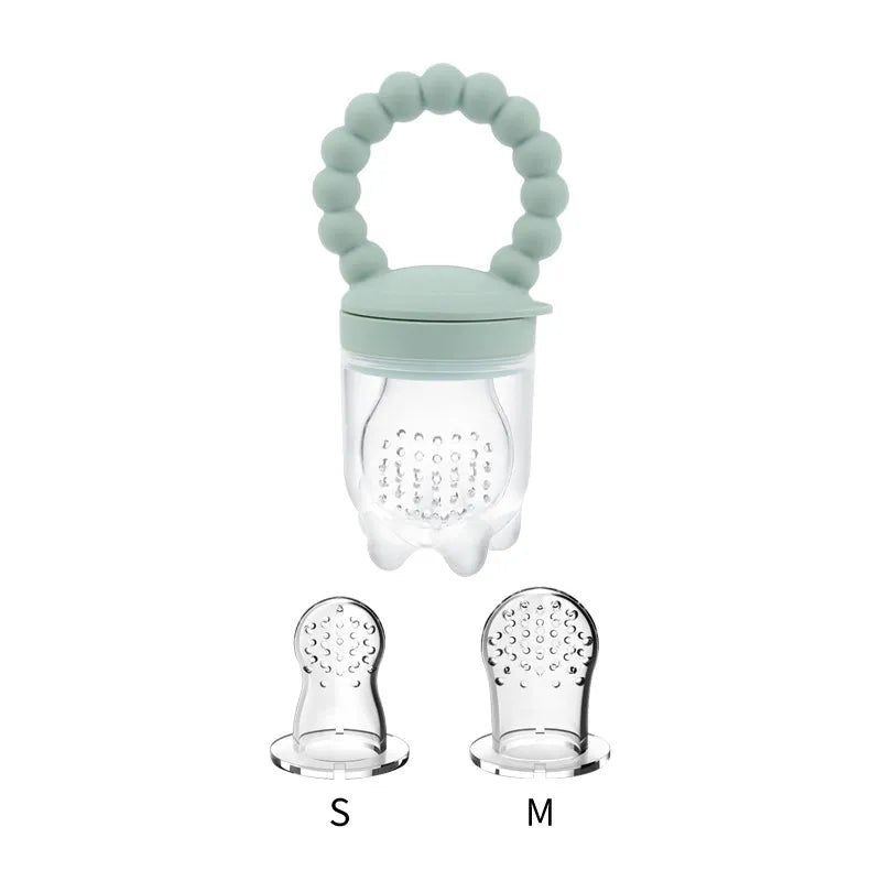 Mint green Baby Fruit Feeder Pacifier silicone teether for teething comfort and supervised weaning at home.