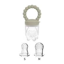 Baby Fruit Feeder Pacifier with silicone bead handle for easy holding while babies chew and taste soft fruit.