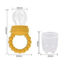 Baby Fruit Feeder Pacifier with measurements shown, helping parents choose the right silicone teether for weaning.