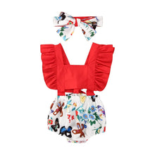 Baby Girl backless floral romper set with headband in 0-18M sizing for airy comfort on hot days and garden play.