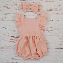 Pink organic cotton romper and headband for baby girl photo sessions, birthdays, and comfortable daily wear.