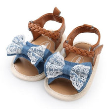 Soft Sole PU Baby Girls Canvas Bow First Walkers Shoes blue lace front view for special occasions and everyday toddler dressing.