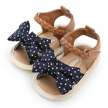 Soft Sole PU Baby Girls Canvas Bow First Walkers Shoes navy dot front view for first walking practice and comfortable daily wear.