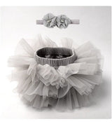 Gray tutu diaper cover with matching headband