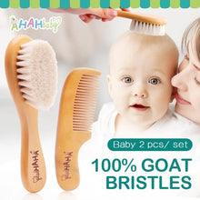 Baby hair brush and comb set for newborns, used to gently smooth fine hair and help care for cradle cap.