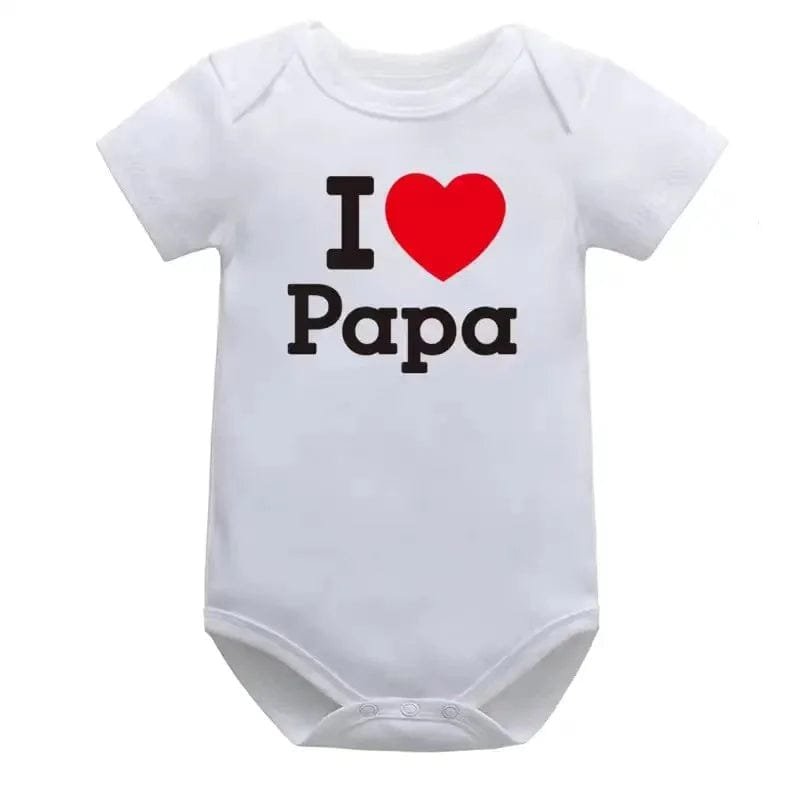 White I love Papa letter print baby romper for daily wear, family photos, and Fathers Day gifting.