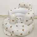 Baby inflatable sofa with teddy bear pattern for portable PVC bath and floor seating support.