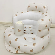 Baby inflatable sofa with teddy bear pattern for portable PVC bath and floor seating support.