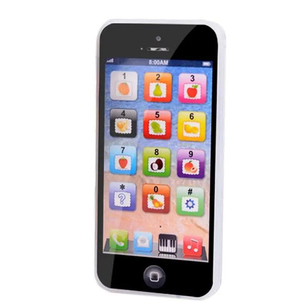 Baby learning cellphone toy with colorful app icon buttons for musical and educational pretend play.
