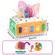 Colorful tissue box cover with numbers and animals, featuring gauze paper
