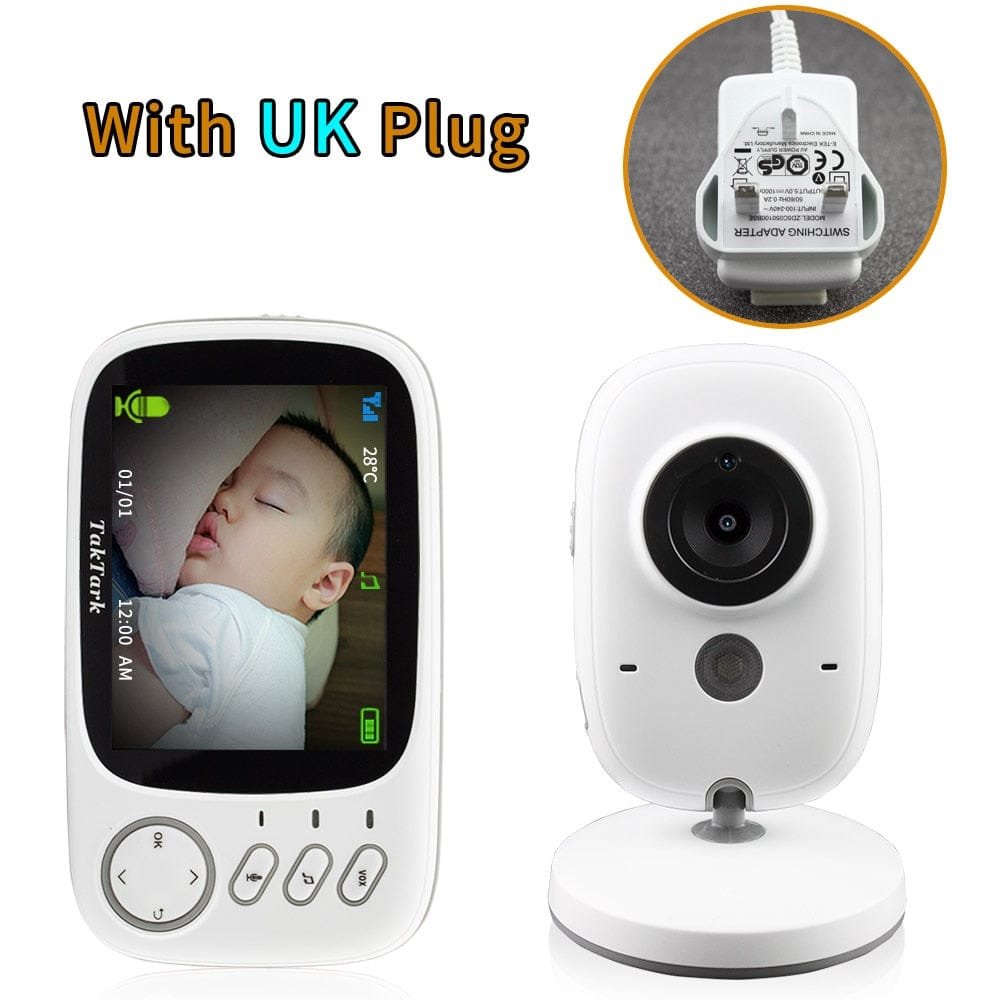 Package contents layout of the baby monitor camera and screen, everything needed to set up nursery monitoring at home.