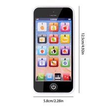 Baby musical cellphone toy with lit-up screen display for interactive sound and light learning play.