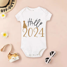 White baby onesie with 'Hello 2024' text (option 21)