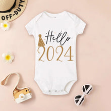 Baby onesie with 'Hello 2024' text