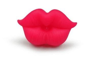 Red Kiss Lips Baby Pacifier pink soother front view for daily comfort, teething distraction, and playful photos.