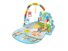 Baby play mat with arch and animal illustration shown close up for crawling and visual play.