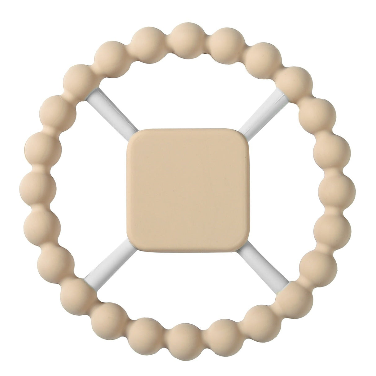 Beige teething ring with a square center.
