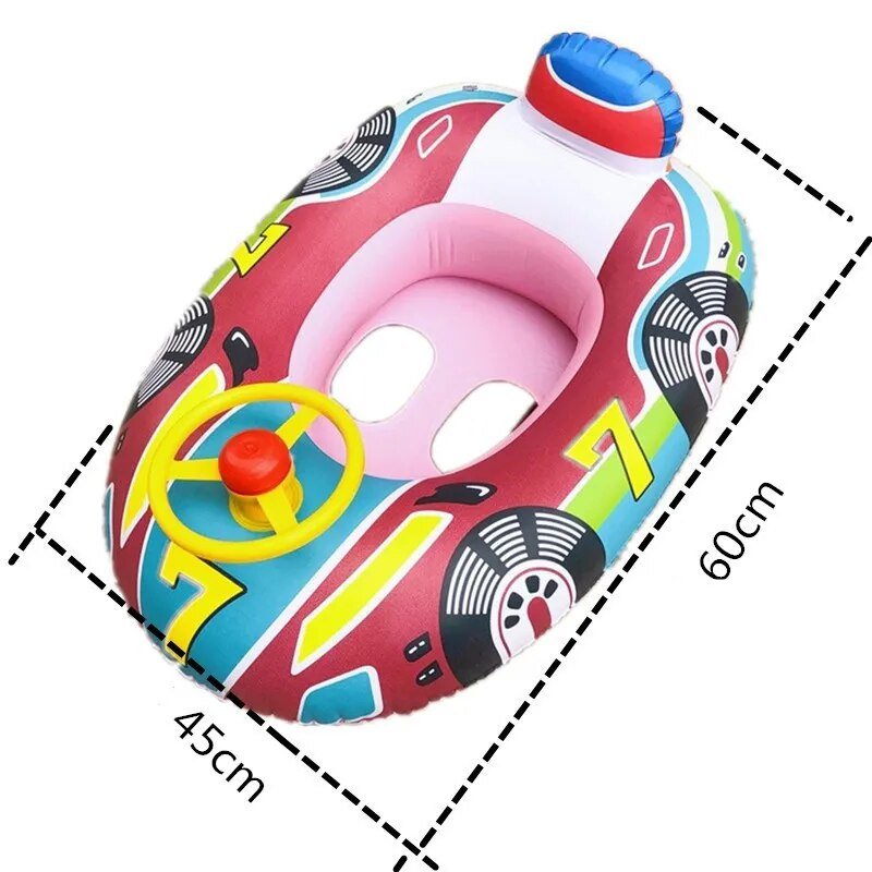 Baby pool swim ring float shown with size measurements to help choose the right fit.