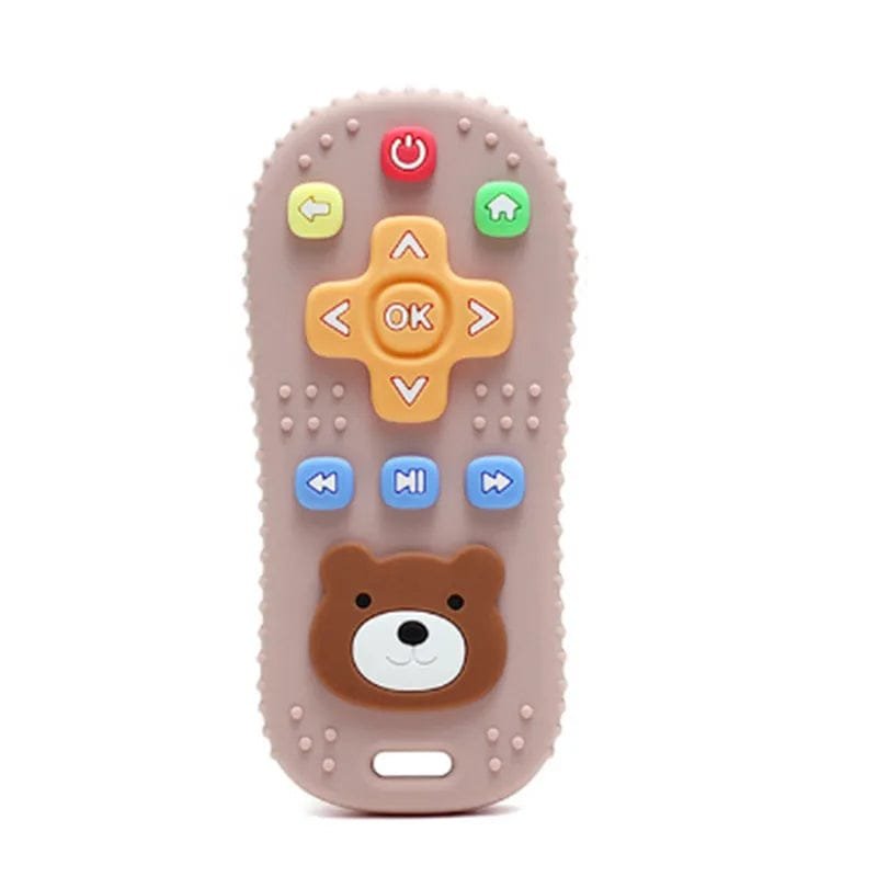 Baby remote-shaped gum relief chew toy with bear design for teething comfort and everyday soothing.