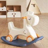 Children's rocking toy in a room with wooden floor and furniture